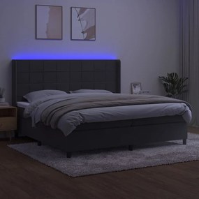 Cama box spring c/ colchão/LED 200x200cm veludo cinzento-escuro