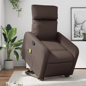 vidaXL Poltrona massagens reclinável elevatória couro artif. castanho