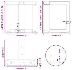 Pés para mesa de centro em forma de T, 2 peças, branco, 30x25x(30-31)
