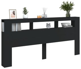 Cabeceira cama c/ LEDs 220x18,5x103,5 cm deriv. madeira preto