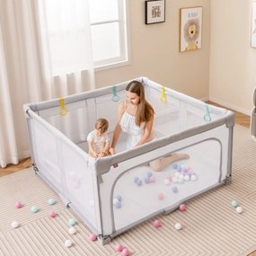 Parque infantil para bebés com 50 bolas oceânicas e 4 pegas com porta para 0-3 anos. 127 x 127 x 72,5 cm Cinzento