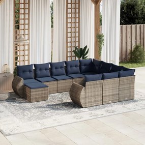 vidaXL 11 pcs conjunto sofás de jardim c/ almofadões vime PE cinzento