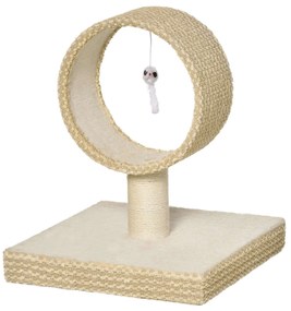 PawHut Arranhador para Gatos Pequenos Torre de Arranhar de Gato com Túnel Superior Poste Arranhador de Juta Natural 61x41x50cm Bege