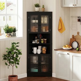 Armário de canto alto casa de banho, cozinha com 6 níveis 66 x 35 x 171 cm, portas de vidro e prateleiras ajustáveis em 3 posições, para cozinha tipo
