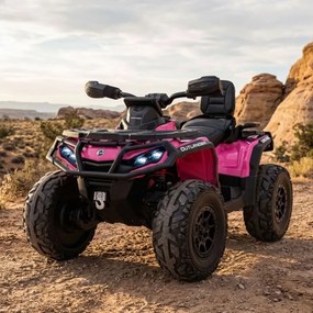 Moto 4 elétrica para Crianças 3 a 7 anos*, 24 V 4x4 Can Am Outlander ATV, RodasEspuma EVA, Assento couro ecológico Rosa