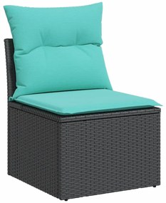 4 pcs conjunto de sofás p/ jardim c/ almofadões vime PE preto