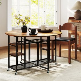 Conjunto de mesa de jantar de 3 peças, mesa redonda dobrável com 2 bancos e com 6 rodas universais para sala de jantar, sala de estar... cor castanho