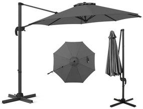 Guarda-sol redondo jardim 294 x 247 cm Guarda-sol suspenso com rotação de 360° Base cruzada 5 inclinações ajustáveis Cinzento