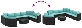 10 pcs conjunto sofás de jardim c/ almofadões vime PE preto
