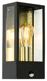 Candeeiro de parede exterior preto com dourado e sensor de movimento - Rotterdam Industrial