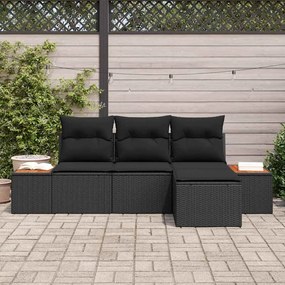 Conjunto de Sofá de Jardim vidaXL de 4 Peças com Almofadas Preto Polir