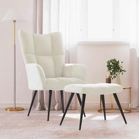 vidaXL Cadeira de descanso com banco veludo branco nata