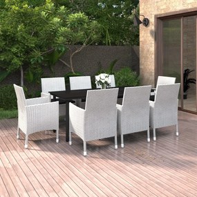 vidaXL 9 pcs conjunto jantar jardim c/ almofadões vime PE e vidro