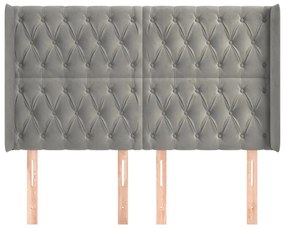 Cabeceira cama c/ abas veludo 163x16x118/128 cm cinzento-claro