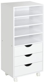 Vinsetto Móveis auxiliares para escritório Estudo Grande espaço de armazenamento com 3 gavetas 4 prateleiras abertas 4 rodas 40x30x83 cm Branco