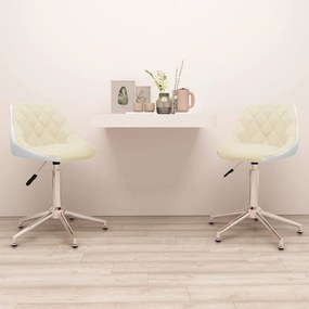 vidaXL Cadeiras de jantar giratórias 2 pcs couro art. creme/branco
