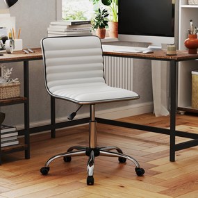 Cadeira de escritório ergonómica sem apoios de braços, cadeira giratória acolchoada, cadeira de escritório com rodas, branca