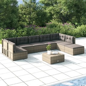 vidaXL 8 pcs conjunto lounge de jardim c/ almofadões vime PE cinzento