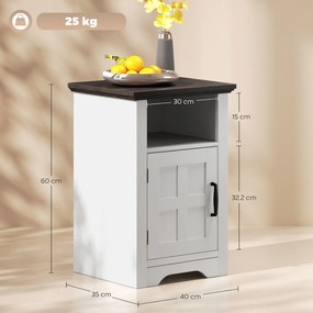 Conjunto de 2 Mesas Auxiliares para Sala Mesas de Cabeceira com Porta Estilo Celeiro e Prateleira Aberta 40x35x60 cm Branco