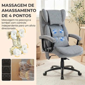 Cadeira de Escritório com Massagem de Amassamento em 4 Pontos Encosto Alto Altura Ajustável Assento Amplo Almofada Lombar Cinzento