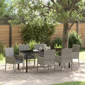 vidaXL Conjunto de Jantar de Jardim com Almofadas Cinza Rattan Sintético