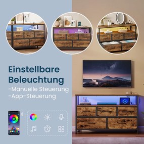 Cómoda com 5 gavetas e iluminação LED, 30 x 98,7 x 68,1 cm castanho-preto