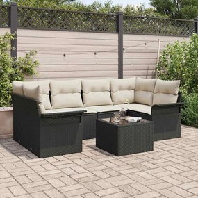 vidaXL Conjunto de Sofás de Jardim de 7 peças com Almofadas Preto Rattan Poliéster