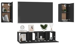 4 pcs conjunto de móveis de TV contraplacado preto