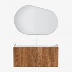 Conjunto De Móvel De Casa De Banho Suspenso 120x50 Cm Em Madeira Com Lavatório Integrado Fiore Castanho Fresno & Oval Led E - Sklum