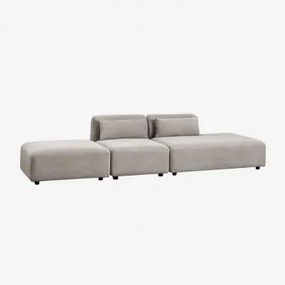 Sofá Modular De 2 Peças Com Chaise Longue Direita E Puff Fogler Bombazina Cinzento Toupeira Claro - Sklum