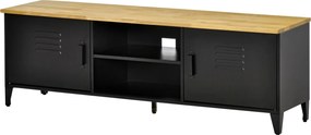 Móvel de TV 150 x 40 x 50 cm para televisores de 55'' com 2 armários, pés ajustáveis, preto e tampo em cor natural