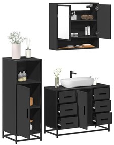 vidaXL 3 pcs conjunto móveis casa de banho derivados de madeira preto