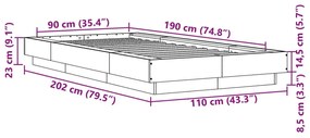 Estrutura de cama 90x190 cm derivados de madeira cinza cimento