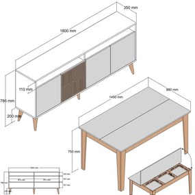 Conjunto de Mobiliário de Sala Milan500 – Branco – Aparador 180x78,6x3