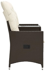 Sofá de jardim reclinável 2 lugares com mesa vime PE castanho