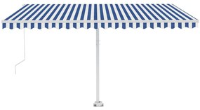 Toldo retrátil manual independente 400x300 cm azul e branco