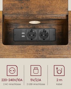Mesa consola com 2 tomadas e 2 portas USB 25 x 120 x 81,1 cm Castanho Vintage e Preto