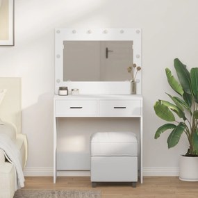 Mesa de Toucador com Luzes LED - Branca, 78.5 x 41 x 135 cm