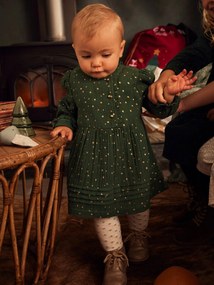 Vestido em gaze de algodão, abertura assimétrica, para bebé verde escuro estampado