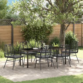 vidaXL Conjunto de Jantar de Jardim com 7 Peças e Almofadas em Rattan Sintético Preto.