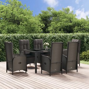 vidaXL 7 pcs conjunto de jantar p/ jardim c/ almofadões vime PE preto