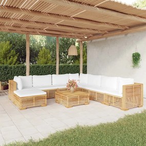 vidaXL 9 pcs conjunto lounge jardim c/ almofadões madeira teca maciça