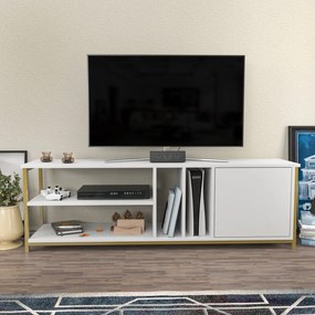 Móvel TV Oneida – Dourado e Branco – 140x35,3x50,8 cm