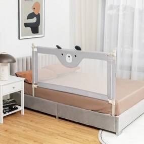 Barra Proteção de cama para crianças 145 cm Barra de cama dobrável com bloco de segurança de elevação vertical duplo cinza