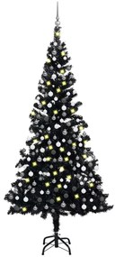 vidaXL Árvore Natal artificial pré-iluminada c/ bolas PVC preto