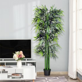 Bambu artificial XXL, 1,80 m de altura, árvore artificial, folhas densas e realistas, vaso incluído, preto e verde