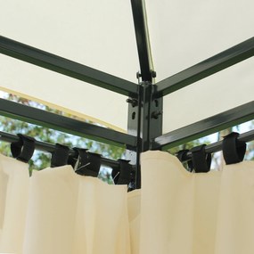 Pérgola de jardim 3x4 m estrutura de aço telhado Duplo 6 Cortinas Laterais 8 Orifícios de Drenagem Boa Ventilação para Festas Eventos Creme