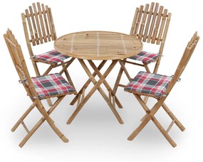 vidaXL 5 pcs conj. de jantar dobrável c/ almofadões p/ exterior bambu