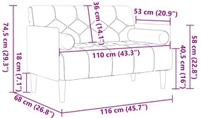Sofá-luvas com rolos 110 cm veludo castanho