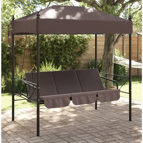 Banco baloiço para jardim com toldo aço castanho café